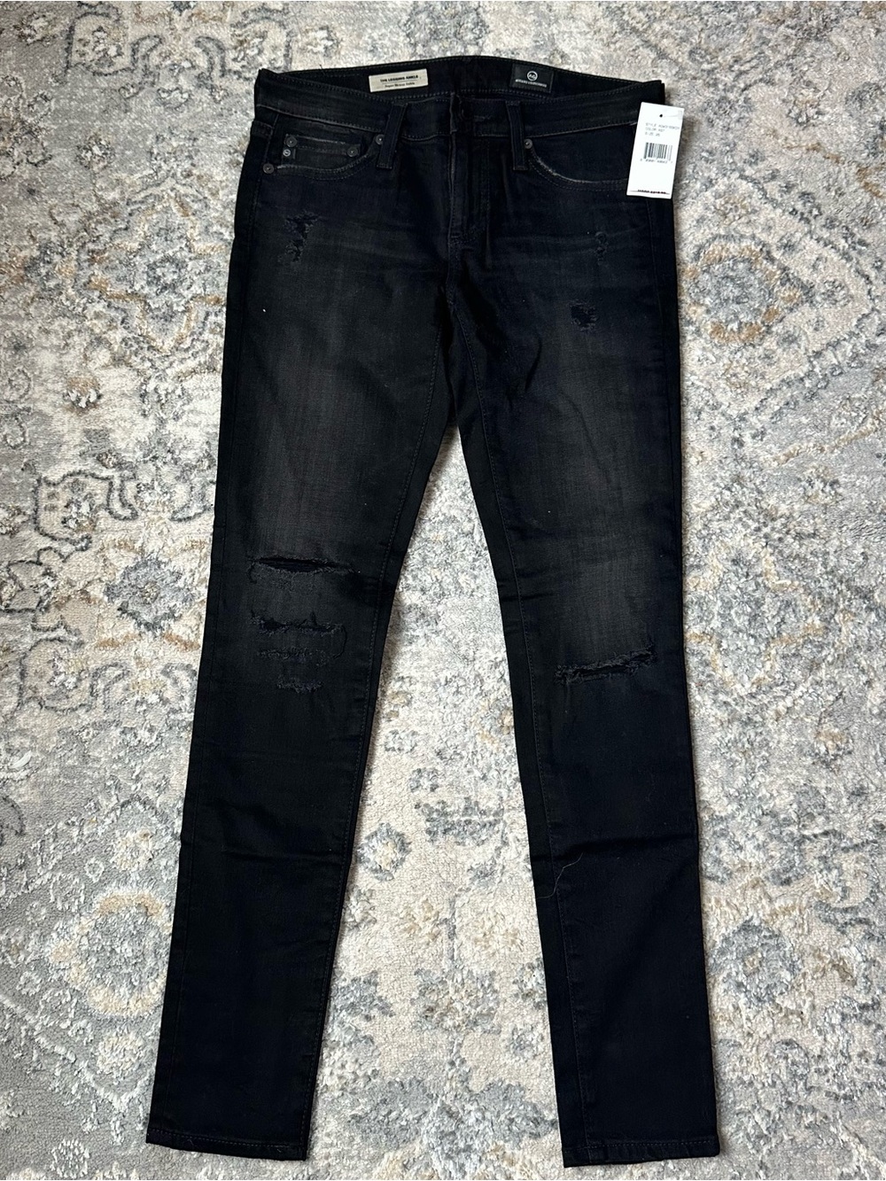 Ag Adriano Goldschmied Black Skinny Ripped Jeans